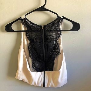 Express Women’s White and Black Lace Back Crop Top